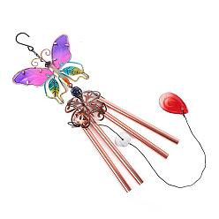 Orchid Aluminum Tube Wind Chimes, Glass & Iron Art Pendant Decorations, Butterfly, Orchid, 740x160mm