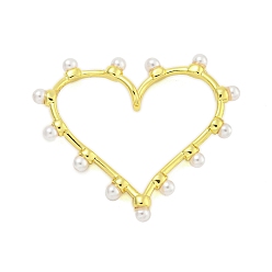 Настоящее золото 18K Стойки обшивки латунные подвески, со стеклянным жемчугом, без кадмия и без свинца, долговечный, сердце, реальный 18 k позолоченный, 31.5x38x6 мм