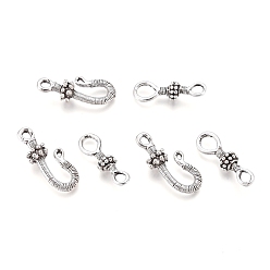 Antique Silver Tibetan Style Alloy S-Hook Clasps, Antique Silver, Clasp: 24.5x7.5x5.5mm, Hole: 5.5x4.5mm & 3.5x2.5mm, S-Hook: 26x13x7mm, Hole: 3.2x2mm & 2x1mm