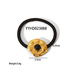 Черный Элегантная резинка для волос из нержавеющей стали в виде цветка лотоса для женщин, с природных драгоценных камней, реальный 18 k позолоченный, чёрные, Цветок: 25 мм