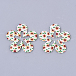 Weiß Pu-Leder große Anhänger, doppelseitiges Gänseblümchenmuster, Blume, weiß, 50x51x2 mm, Bohrung: 1 mm