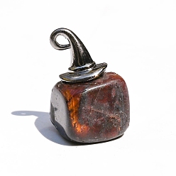 Тигровый глаз Природных тигровый глаз подвески, Подвески-самородки в металлической шляпе ведьмы, 40x10 мм