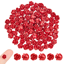 Темно-Красный 50шт. окрашенные синтетические коралловые бусины, цветок розы, темно-красный, 8.5x8.5 мм, отверстие : 1.2 мм