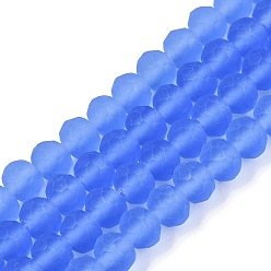 Средний Синий Шифер Прозрачные стеклянные бусины, граненые, матовые, рондель, средний грифельно-синий, 6x4.5 мм, отверстие : 1.4 мм, около 80~85 шт / нитка, 38~40 см