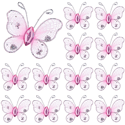 Flamingo 80Pcs Lace Butterfly Display Decorations, for Home Office Desktop Decoration, with Rhinestone, Flamingo, 24.5x24.5x8mm