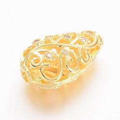 Golden Brass Micro Pave Cubic Zirconia Beads, teardrop, Golden, 16x10x7mm, Hole: 1.5mm
