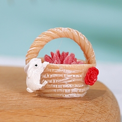 Кролик Мини-модель цветочной корзины из смолы, аксессуары для кукольного домика с микро-ландшафтом, притворяясь опорными украшениями, кролик, 25x27 мм