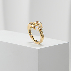 Золотой Модные регулируемые открытые манжеты из сплава для женщин, форма кошки со словами я люблю тебя вечно, золотые, внутренний диаметр: 17 мм