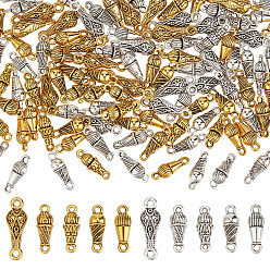 Antique Silver & Antique Golden 120Pcs 10 Styles Tibetan Style Zinc Alloy Gourd Shaped Connector Charms, for Rosary Jewelry Making, Antique Silver & Antique Golden, 15.5~20x5.5~6.8mm, Hole: 1~1.6mm, 12pcs/styles
