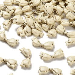 Бежевый Прозрачные акриловые бусины, бантом, золотой металл обвитыми, бежевые, 13.5x29x6 мм, отверстие : 1.6 мм, Около 472 шт / 500 г