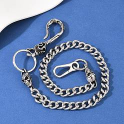 Античный Серебристый & Цвет Нержавеющей Стали 304 кубинские звенья из нержавеющей стали, цепочки для брюк с черепами и S-образными крючками, старинное серебро и цвет нержавеющей стали, 553 мм
