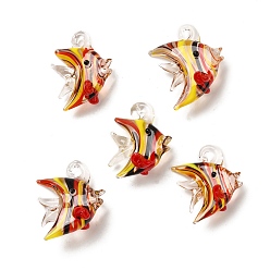 Золотистый Подвески лэмпворк ручной работы, рыба, золотые, 31~35x24~27x14~18 мм, отверстие : 2.5~3.5 мм