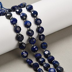 Ляпис-Лазурь Нитки бусины из натурального ляписа-лазури, плоско-круглые, граненые, с бисером, 7~7.5x7.5~8x4.5~5 мм, отверстие : 1 мм, около 19~21 шт / нитка, 7.52~7.60'' (19.1~19.3 см)