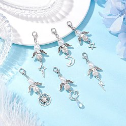 Античный Серебристый & Платиновый 6 шт. 6 стили сплав бисер и полимерная глина паве стразы бисер и стеклянные бусины подвеска украшение, Сплав с застежками когтя омара, разнообразные, старинное серебро и платина, 48~61 мм, 1 шт / стиль