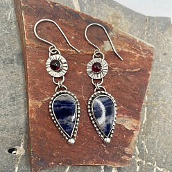 Teardrop Болтаться серьги сплава эмали, со стеклом, античное серебро, слеза, 57 мм