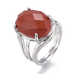 Красный Камень Регулируемые граненые кольца из натуральной красной яшмы, с платиновой и латунной фурнитурой, овальные, Размер 8, внутренний диаметр: 18 мм