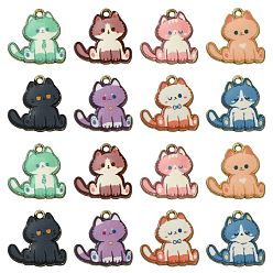 (52) Непрозрачная лаванда 16 шт 8 стили подвески из сплава эмали, золотой свет, кошачье очарование, разноцветные, 20x20x2 мм, отверстие : 1.6 мм, 2 шт / стиль