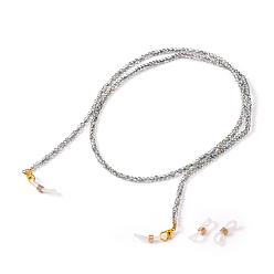 Green Eyeglasses Chains, Neck Strap for Eyeglasses, with Half Plated Glass Beads, Alloy Lobster Claw Clasps and Rubber Loop Ends, Green, 28.9 inch(73.5cm)