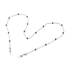 Black 304 Stainless Steel Cable Chain Necklaces, with Enamel Beads, EyeGlass Chains, Stainless Steel Color, Black, 27.95 inch(71cm)