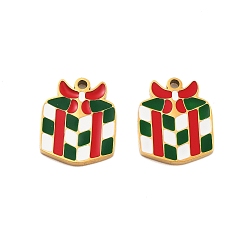 Box Ионное покрытие (ip) 304 подвески из нержавеющей стали, эмалевые подвески на рождественскую тематику, золотые, коробка, 12x10x1 мм, отверстие : 1.2 мм
