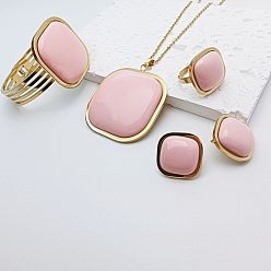 Pink Квадратные 304 браслеты из нержавеющей стали и смолы, кольца, серьги и ожерелья, наборы для женщин, розовые, 17.52 дюйм (44.5 см)