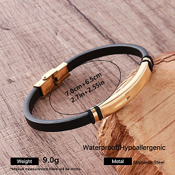 Golden Vintage 304 Stainless Steel Men's Braided PU Leather Bracelets with Metal Clasps, Black, Golden, Inner Diameter: 2.76 inch(7cm)
