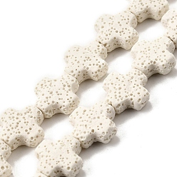 (404) Непрозрачное AB Кислое яблоко Бусы из натуральной лавы, крестик, окрашенные, цветочный белый, 14x14x6 мм, отверстие : 1.5 мм, около 28 шт / нитка, 15.94'' (40.5 см)