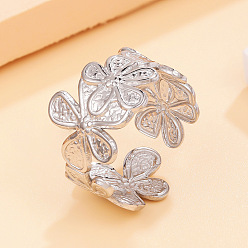 Нержавеющая Сталь Цвет 304 открытые кольца манжеты из нержавеющей стали, цветок, цвет нержавеющей стали, 17 мм