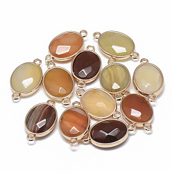 Натуральный Агат Окрашенные соединители звеньев натурального сердолика, с фурнитурой латунной золотого тона, граненые, овальные, 25x14x6~7 мм, отверстие : 2 мм