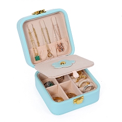 Голубой Квадратная шкатулка из искусственной кожи, дорожный портативный футляр для ювелирных изделий, для ожерелья, Кольца, серьги и подвески, голубой, 10x10x5 см