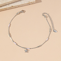Белый Браслет на лодыжку из нержавеющей стали и стекла с подвеской в виде цветка, инкрустированной прозрачными кубическими циркониями 304, цвет нержавеющей стали, белые, 7-7/8 дюйм (200 мм)