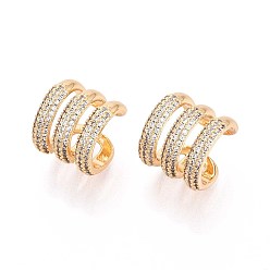 Настоящее золото 18K Латунные серьги-манжеты из прозрачного кубического циркония, тройной с-образный, реальный 18 k позолоченный, 13x13.5x12 мм