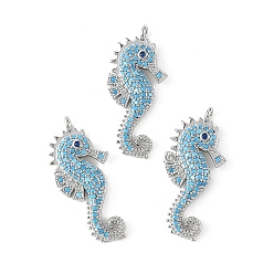 Platinum SHEGRACE Brass Synthetic Turquoise Pendants, Sea Horse Charms, Cadmium Free & Lead Free & Nickel Free, Long-Lasting Plated, Platinum, 32x14.5x4mm, Hole: 1.8mm