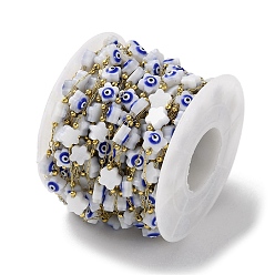 Настоящее золото 18K Ионное покрытие (ip) 316 сателлитные цепи из нержавеющей стали, с цветком со сглазом натуральная белая ракушка эмаль бисер, с катушкой, пайки, реальный 18 k позолоченный, 7x7x3.5 мм