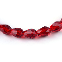 Red Transparent Glass Bead Strands, Faceted Teardrop, Red, 8x6mm, Hole: 1mm, about 65pcs/strand, 17.99 inch(45.7cm)