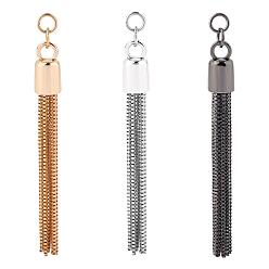 Mixed Color Zinc Alloy Tassel Big Pendants, Bag Decration, Cadmium Free & Lead Free, Mixed Color, 102.5x11.4mm, Hole: 6mm, 3 colors, 3pcs/color, 9pcs/box
