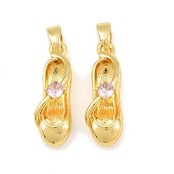 Real 18K Gold Plated Brass Micro Pave Pink Cubic Zirconia Pendants, Ballet Shoes Charms, Real 18K Gold Plated, 20x7x6.5mm, Hole: 5x3mm
