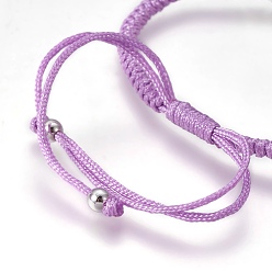 Lilac Nylon Cord Braided Bead Bracelets Making, with Brass Beads, Long-Lasting Plated, Real Platinum Plated, Lilac, 10-1/4 inch~11-5/8 inch(26~29.6cm)
