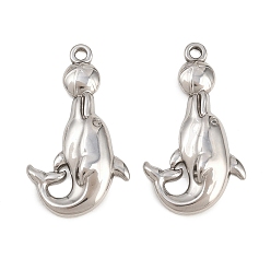 Нержавеющая Сталь Цвет 304 подвески из нержавеющей стали, дельфин очарование, цвет нержавеющей стали, 33.5x19.5x3.5 мм, отверстие : 2.5 мм