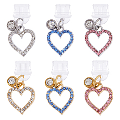 Платиновый & Золотой 12шт 6 цвета пластиковые мобильные пылезащитные заглушки, с подвесками в виде сердечек из сплава горного хрусталя, платиной и золотом, 30 мм, 2 шт / цвет