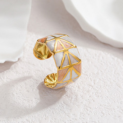 Легкий Лосось 304 Открытые кольца из эмалированной нержавеющей стали, треугольник шаблон, золотые, светлый померанцевый, 18 мм