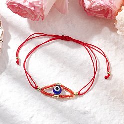 (123L) Белый крем непрозрачный блеск Регулируемые браслеты из нейлонового шнура с плетеными бусинами, браслеты из бусин от сглаза для женщин, со стеклянными бисеринами, огнеупорный кирпич, внутренний диаметр: 3-3/8 дюйм (8.5 см)