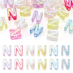 Letter N 20Pcs UV Plating Transparent Acrylic European Beads, Large Hole Iridescent Beads, Mixed Color, Letter N, 21x17x13.5mm, Hole: 6mm