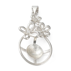 Цветок Подвеска из латуни с платиновым покрытием в форме кабошона, Параметры крепления подвески-корзины с жемчугом и хрустальными стразами, цветок, лоток : 7.2 мм, 31x16.8x6.4 мм, отверстие : 4.5x3.5 мм