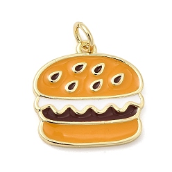 Белый Латунь эмаль подвески, с целью перехода в кольце, гамбургерные прелести, стойки покрытие, долговечный, без свинца и без кадмия, реальный 18 k позолоченный, белые, 17x17x2 мм, отверстие : 3.5 мм