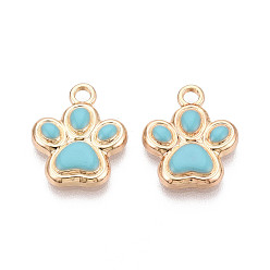 Средний Бирюзовый Стойки обшивки сплава эмали подвески, след прелести, без кадмия, без никеля и без свинца, золотые, средне бирюзовый, 17.5x14.5x2.5 мм, отверстие : 2 мм
