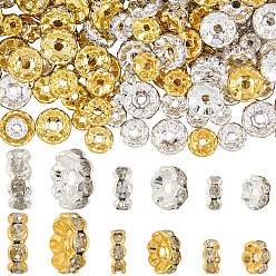 Золотой & Серебряный 300шт 6 стили латунные бусины со стразами, класс А, волнистый край, золото , рондель, золотой и серебряный, 6~10x3~4 мм, отверстие : 1~2 мм, 50 шт / стили