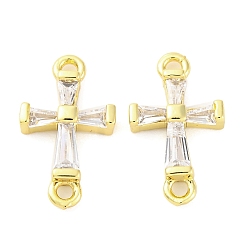 Настоящее золото 16K Латунные прозрачные подвески из кубического циркония, без кадмия и без свинца, перекрестные ссылки, реальный 16 k позолоченный, 15.5x9x3 мм, отверстие : 1.4 мм