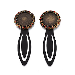 Античная Бронза Закладки из сплава и железа, с плоским круглым вращающимся подносом и стразами, античная бронза, 78~78.5x28.5x5~6 мм, Размер лотка: 20 мм