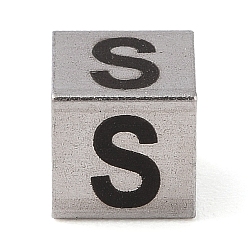 Letter S Устойчивые к потускнению 201 европейские бусины из нержавеющей стали, бусины с большим отверстием, куб с английской буквой, цвет нержавеющей стали, Письмо с, 7x7x7 мм, отверстие : 5 мм